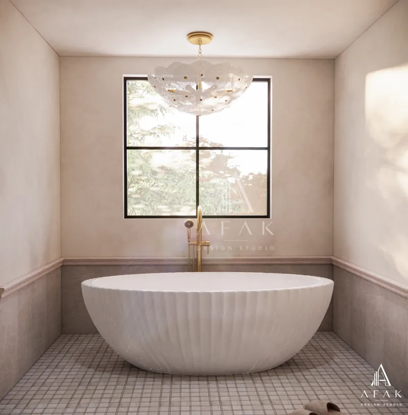 Blush and Brass Bathroom — architectural visualization