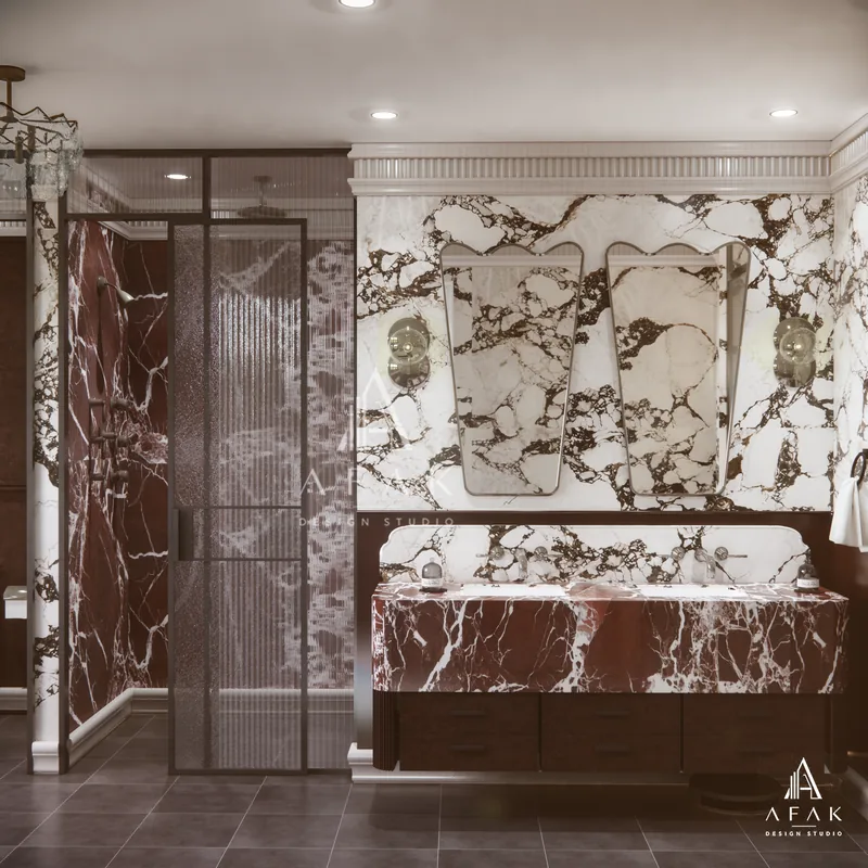 Burgundy Marble Bathroom — view 2